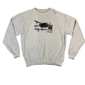Croft & Barrow Cabin Wildlife Embroidered Sweatshirt Oatmeal Large